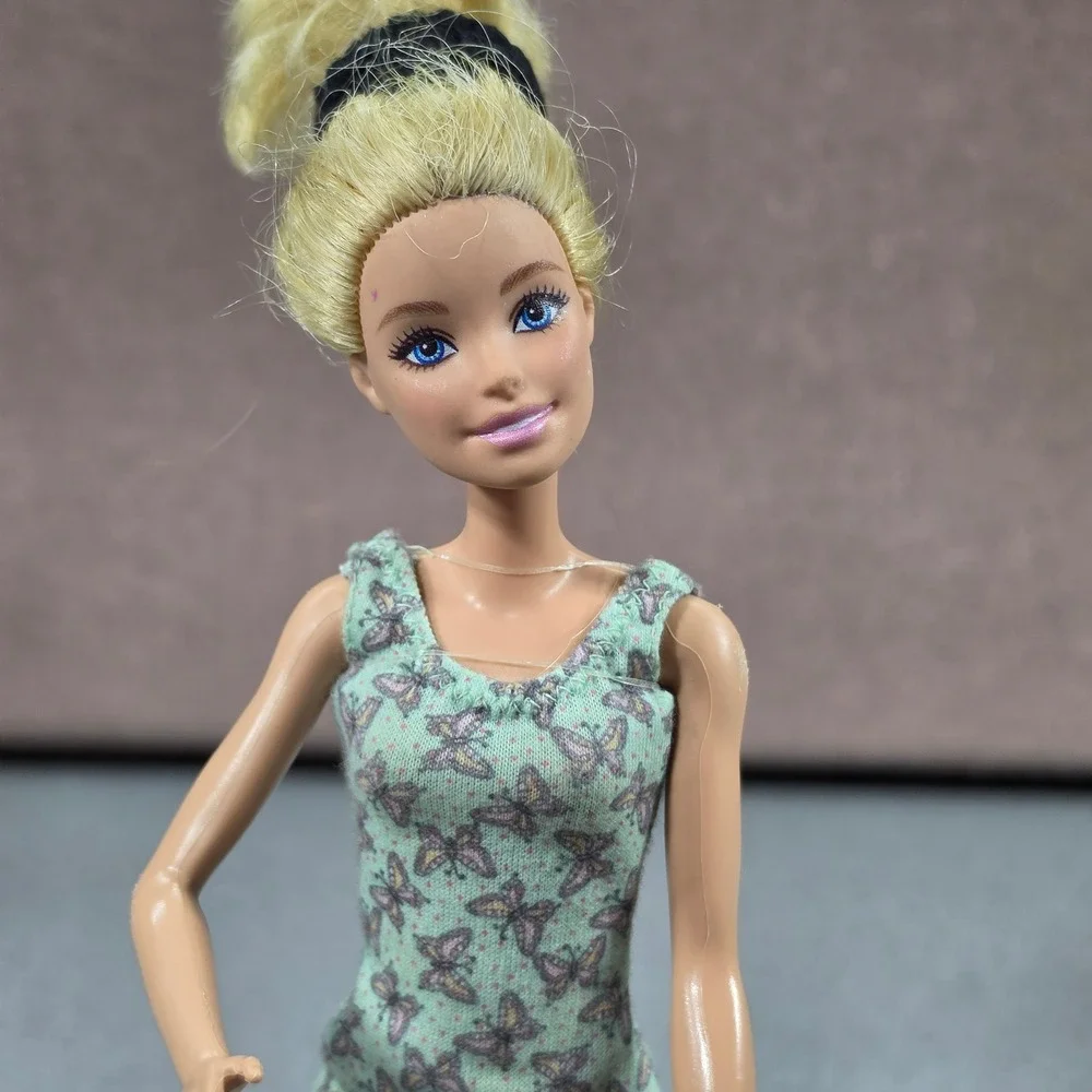 Mattel Barbie Doll 12 Inch Blonde Blue Eyes Green Butterfly Dress Good Condition